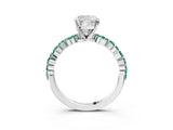 White gold Cushion Cut Diamond Ring with Marquise and Round with Green Sapphire side stone Side Stones and Four-Prong Setting_3