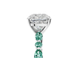 White gold Cushion Cut Diamond Ring with Marquise and Round with Green Sapphire side stone Side Stones and Four-Prong Setting_5