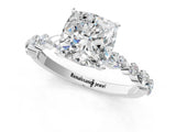 White gold Cushion Cut Diamond Ring with Marquise and Round with Moissanite side stone Side Stones and Four-Prong Setting_61