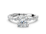 White gold Cushion Cut Diamond Ring with Marquise and Round with Moissanite side stone Side Stones and Four-Prong Setting_72