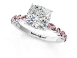 White gold Cushion Cut Diamond Ring with Marquise and Round with Morganite side stone Side Stones and Four-Prong Setting_13