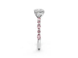 White gold Cushion Cut Diamond Ring with Marquise and Round with Morganite side stone Side Stones and Four-Prong Setting_26