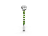 White gold Cushion Cut Diamond Ring with Marquise and Round with Peridot side stone Side Stones and Four-Prong Setting_14
