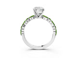 White gold Cushion Cut Diamond Ring with Marquise and Round with Peridot side stone Side Stones and Four-Prong Setting_15