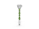White gold Cushion Cut Diamond Ring with Marquise and Round with Peridot side stone Side Stones and Four-Prong Setting_2