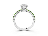 White gold Cushion Cut Diamond Ring with Marquise and Round with Peridot side stone Side Stones and Four-Prong Setting_21