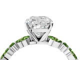White gold Cushion Cut Diamond Ring with Marquise and Round with Peridot side stone Side Stones and Four-Prong Setting_4