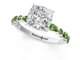 White gold Cushion Cut Diamond Ring with Marquise and Round with Peridot side stone Side Stones and Four-Prong Setting_7