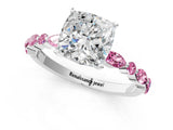 White gold Cushion Cut Diamond Ring with Marquise and Round with Pink Sapphire side stone Side Stones and Four-Prong Setting_1