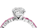 White gold Cushion Cut Diamond Ring with Marquise and Round with Pink Sapphire side stone Side Stones and Four-Prong Setting_16