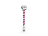 White gold Cushion Cut Diamond Ring with Marquise and Round with Pink Sapphire side stone Side Stones and Four-Prong Setting_2