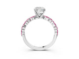 White gold Cushion Cut Diamond Ring with Marquise and Round with Pink Sapphire side stone Side Stones and Four-Prong Setting_3