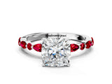 White gold Cushion Cut Diamond Ring with Marquise and Round with Ruby side stone Side Stones and Four-Prong Setting_36
