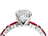 White gold Cushion Cut Diamond Ring with Marquise and Round with Ruby side stone Side Stones and Four-Prong Setting_40