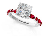 White gold Cushion Cut Diamond Ring with Marquise and Round with Ruby side stone Side Stones and Four-Prong Setting_49
