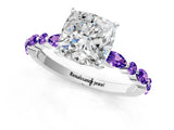 White gold Cushion Cut Diamond Ring with Marquise and Round with Tanzanite side stone Side Stones and Four-Prong Setting_13