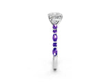White gold Cushion Cut Diamond Ring with Marquise and Round with Tanzanite side stone Side Stones and Four-Prong Setting_2