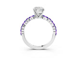 White gold Cushion Cut Diamond Ring with Marquise and Round with Tanzanite side stone Side Stones and Four-Prong Setting_3