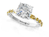 White gold Cushion Cut Diamond Ring with Marquise and Round with Yellow Sapphire side stone Side Stones and Four-Prong Setting_49