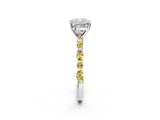 White gold Cushion Cut Diamond Ring with Marquise and Round with Yellow Sapphire side stone Side Stones and Four-Prong Setting_56