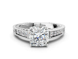 White gold Cushion Cut Diamond Ring with Milgrain Pavé Band and Four-Prong Setting_38