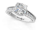White gold Cushion Cut Diamond Ring with Milgrain Pavé Band and Four-Prong Setting_38