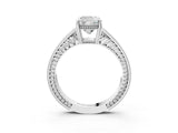 White gold Cushion Cut Diamond Ring with Milgrain Pavé Band and Four-Prong Setting_40