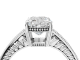 White gold Cushion Cut Diamond Ring with Milgrain Pavé Band and Four-Prong Setting_41