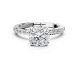 White gold Cushion Cut Diamond Ring with Pavé Band and Four-Prong Setting_112