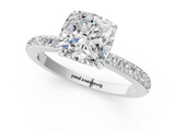 White gold Cushion Cut Diamond Ring with Pavé Band and Four-Prong Setting_113