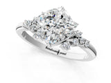 White gold Cushion Cut Diamond Ring with Side Stones and Four-Prong Setting_96