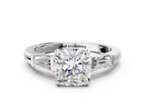 White gold Cushion Cut Diamond Ring with Tapered Baguette Side Stones in Four-Prong Setting_32