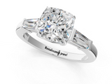 White gold Cushion Cut Diamond Ring with Tapered Baguette Side Stones in Four-Prong Setting_33