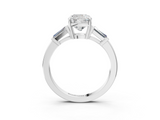 White gold Cushion Cut Diamond Ring with Tapered Baguette Side Stones in Four-Prong Setting_35