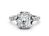 White gold Cushion Cut Diamond Scalloped Halo Engagement Ring with Round Shared Prong Band_12