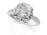 White gold Cushion Cut Diamond Scalloped Halo Engagement Ring with Round Shared Prong Band_13