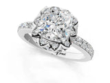 White gold Cushion Cut Diamond Scalloped Halo Engagement Ring with Round Shared Prong Band_25