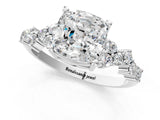 White gold Cushion Cut Diamond Scattered Round Accent Ring with Prong Setting_19