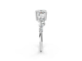 White gold Cushion Cut Diamond Scattered Round Accent Ring with Prong Setting_20