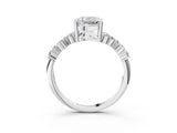 White gold Cushion Cut Diamond Scattered Round Accent Ring with Prong Setting_21