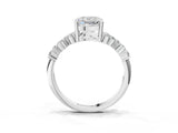 White gold Cushion Cut Diamond Scattered Round Accent Ring with Prong Setting_33