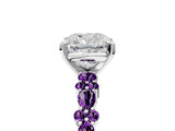 White gold Cushion Cut Diamond Side Stone Solitaire Ring with Round with Amethyst side stone and Four-Prong Setting_17