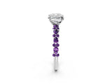 White gold Cushion Cut Diamond Side Stone Solitaire Ring with Round with Amethyst side stone and Four-Prong Setting_2