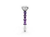 White gold Cushion Cut Diamond Side Stone Solitaire Ring with Round with Amethyst side stone and Four-Prong Setting_2