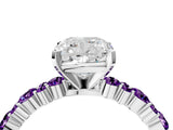 White gold Cushion Cut Diamond Side Stone Solitaire Ring with Round with Amethyst side stone and Four-Prong Setting_4
