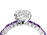 White gold Cushion Cut Diamond Side Stone Solitaire Ring with Round with Amethyst side stone and Four-Prong Setting_4