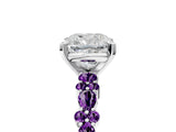 White gold Cushion Cut Diamond Side Stone Solitaire Ring with Round with Amethyst side stone and Four-Prong Setting_5