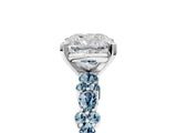 White gold Cushion Cut Diamond Side Stone Solitaire Ring with Round with Aquamarine side stone and Four-Prong Setting_17