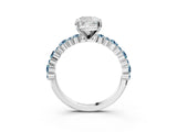 White gold Cushion Cut Diamond Side Stone Solitaire Ring with Round with Aquamarine side stone and Four-Prong Setting_3