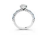 White gold Cushion Cut Diamond Side Stone Solitaire Ring with Round with Aquamarine side stone and Four-Prong Setting_3